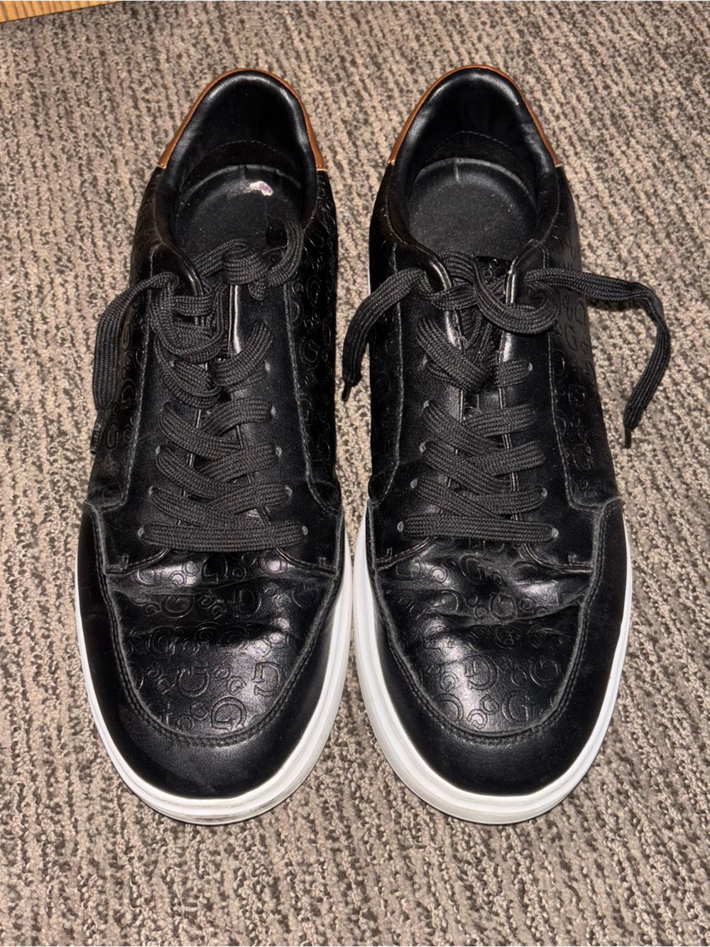 Guess Black Leather Low-Top Sneakers with White Soles